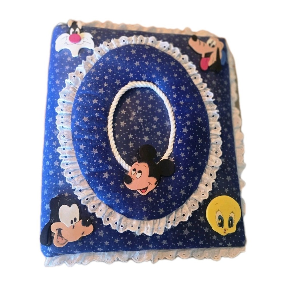 Disney Mickey Mouse & Friends Handmade Cottagecore Blue Fabric‎ Photo Album Lace